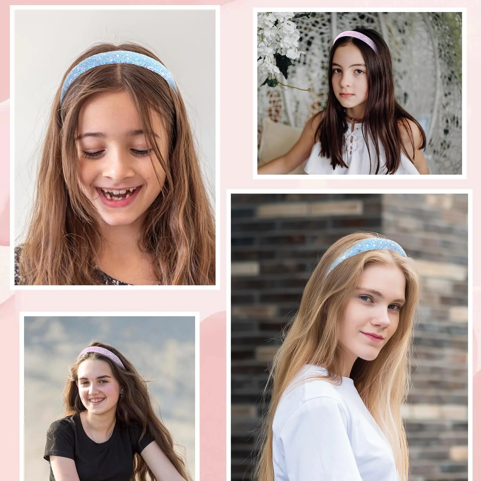 Набор обручей на голову из 3 штук с блестками для девочек., фото №4