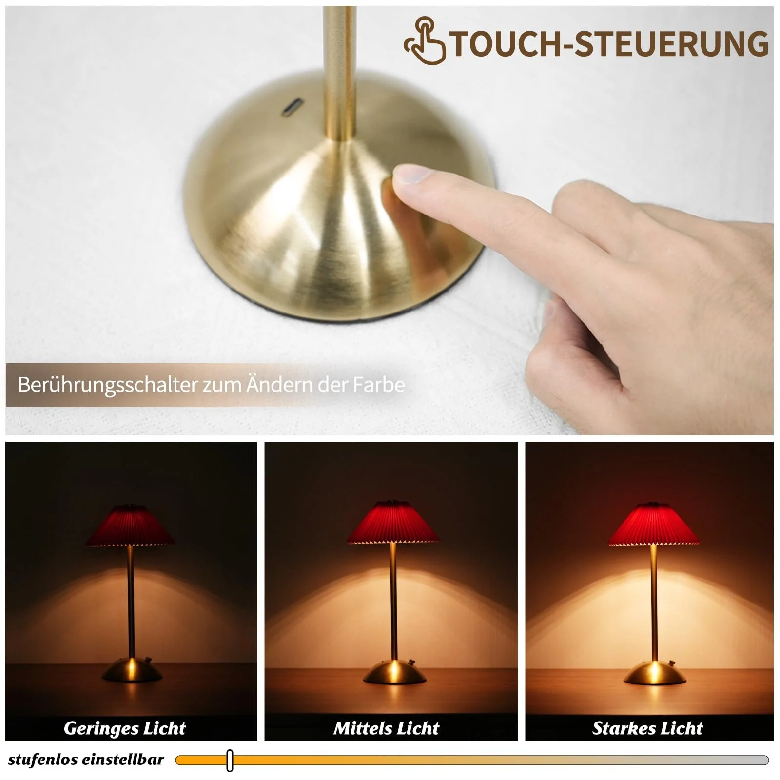 Настільна лампа LED Акумуляторна Сенсорна Димер Метал Червона A, фото №3