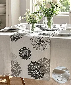 Купити Ранер для столу Dahlia Modern квіти водовідштовхувальний льон 33 x 120 см сірий - Фото 1 Ранер для столу Dahlia Modern квіти водовідштовхувальний льон 33 x 120 см сірий - Фото 1