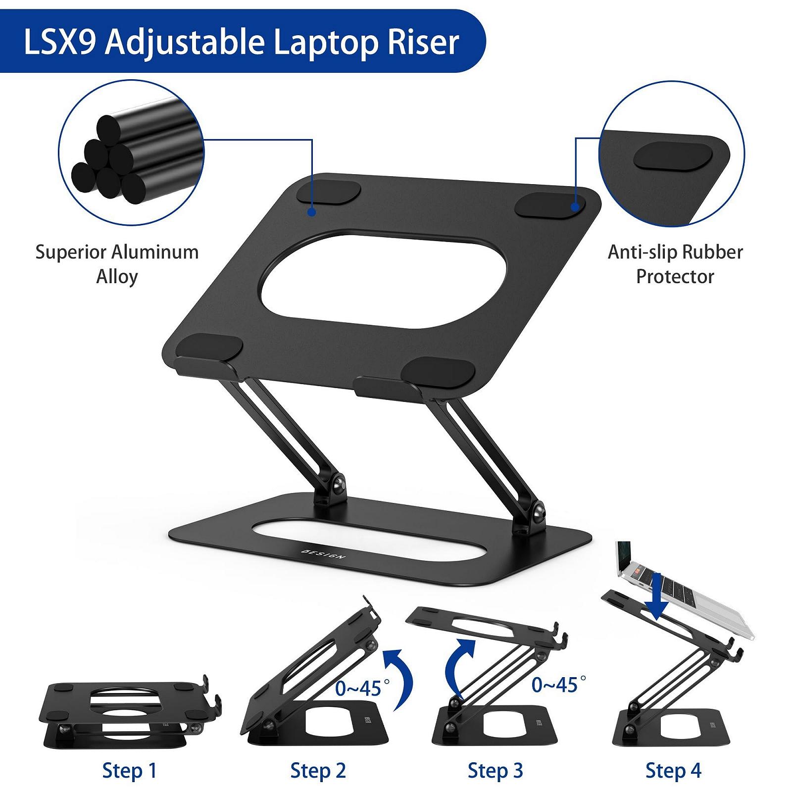 Подставка для ноутбука BESIGN LSX2 алюминиевая, регулируемая, эргономичная, совместима с ноутбуками 10-14 дюймов, матово-черная, фото №6
