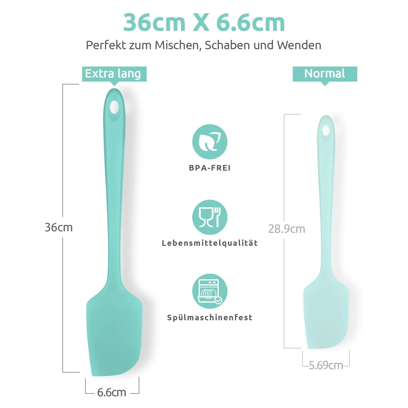 Силиконовая лопатка U-Taste Extra Large 35.6 см Термостойкая 250°C Бесшовная Aqua Sky, фото №2