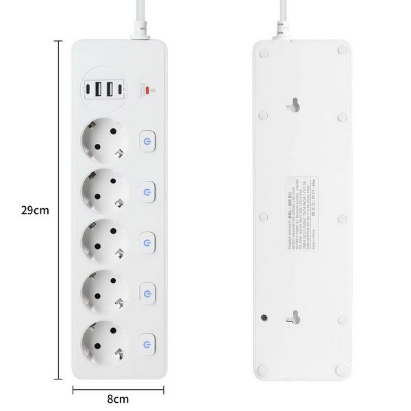 Мережевий фільтр живлення BKL 505 подовжувач 2м на 5 роз'ємів 2USB 2Type-C Port, фото №5