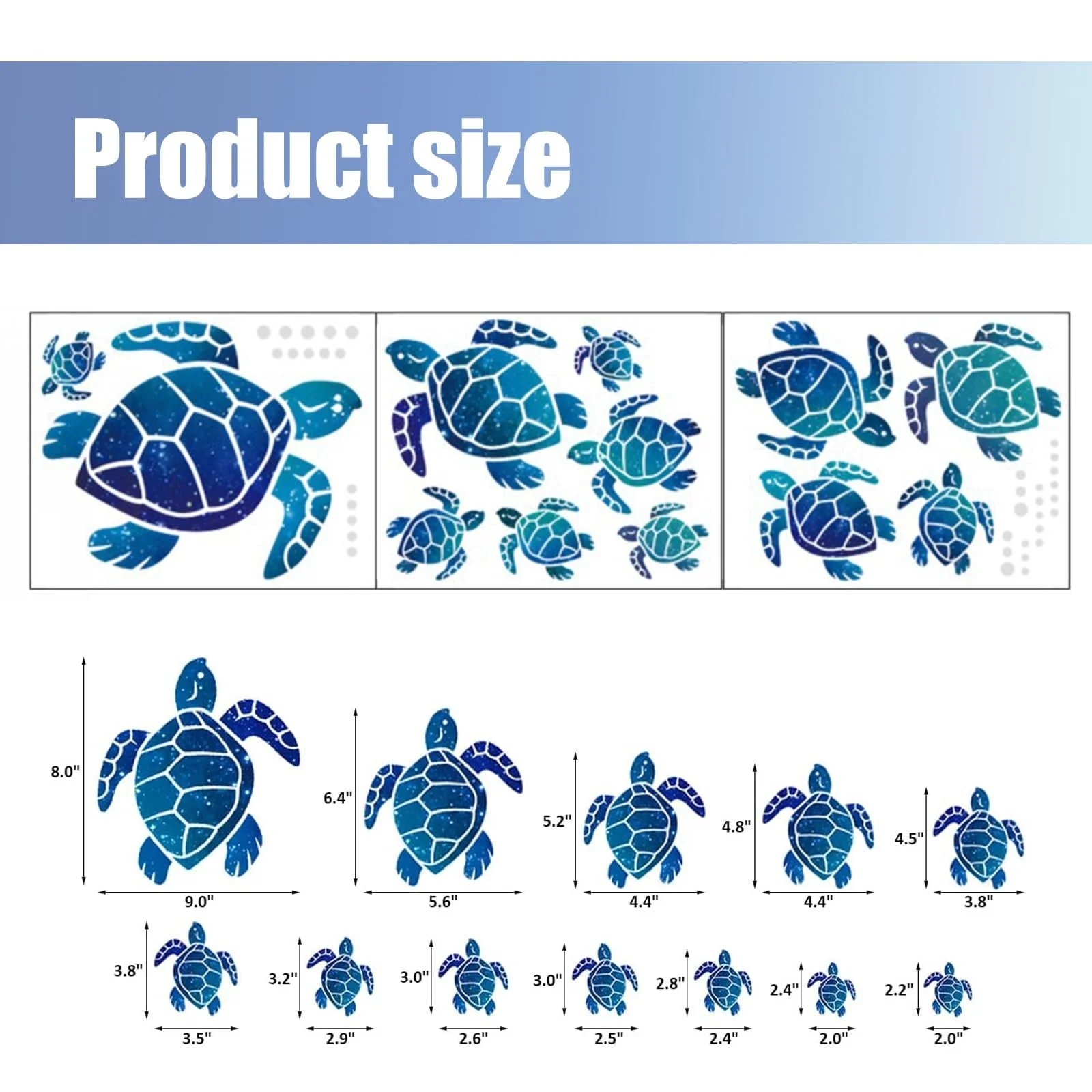Наклейки на стіну Декоративні сині морські черепахи 12 штук прозорий вініл для дому та ванної, фото №2