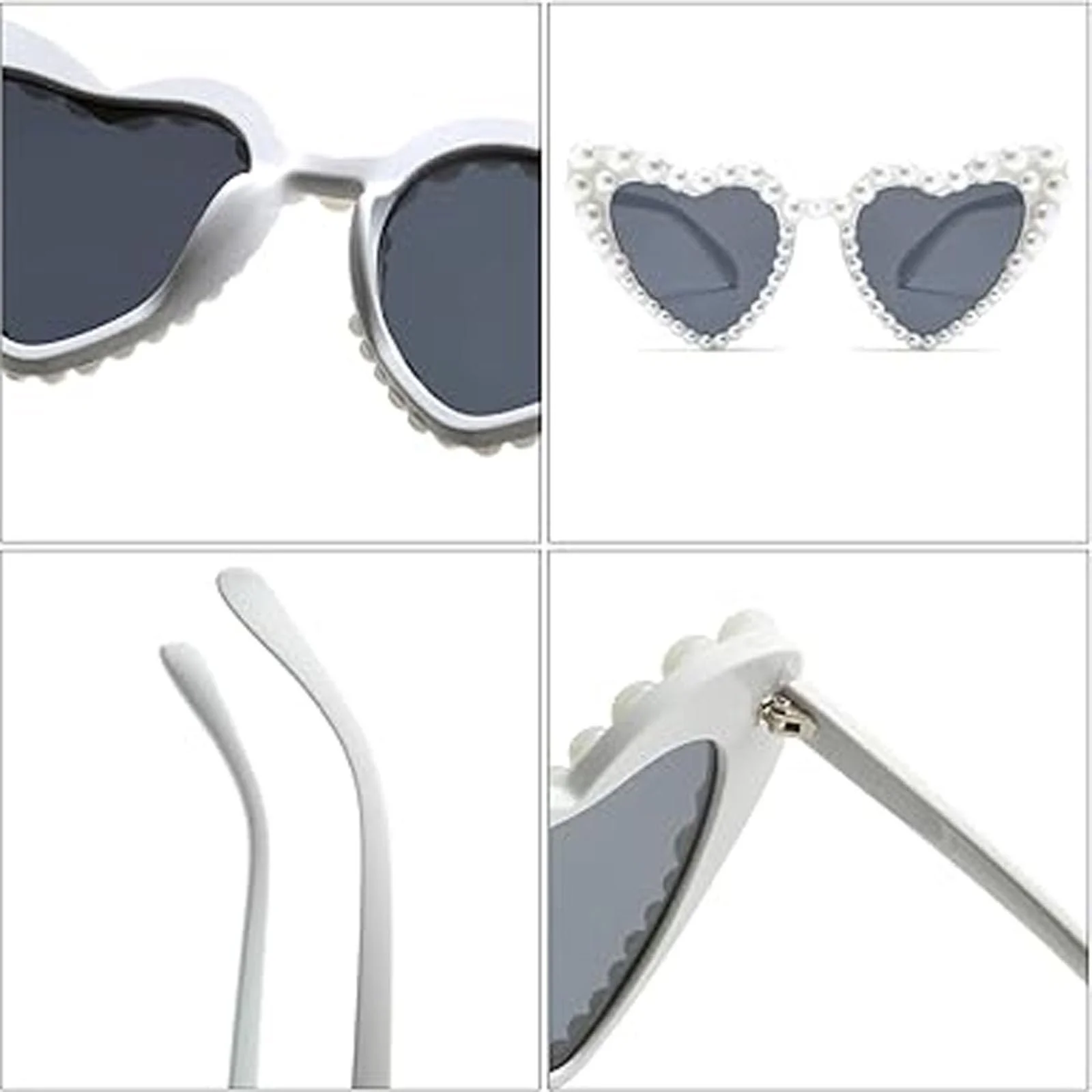 Сонцезахисні окуляри Форма Серця MUNSKT Вінтаж Fashoin Cat Eye Перли UV400 Білий, фото №3 Сонцезахисні окуляри Форма Серця MUNSKT Вінтаж Fashoin Cat Eye Перли UV400 Білий, фото №3