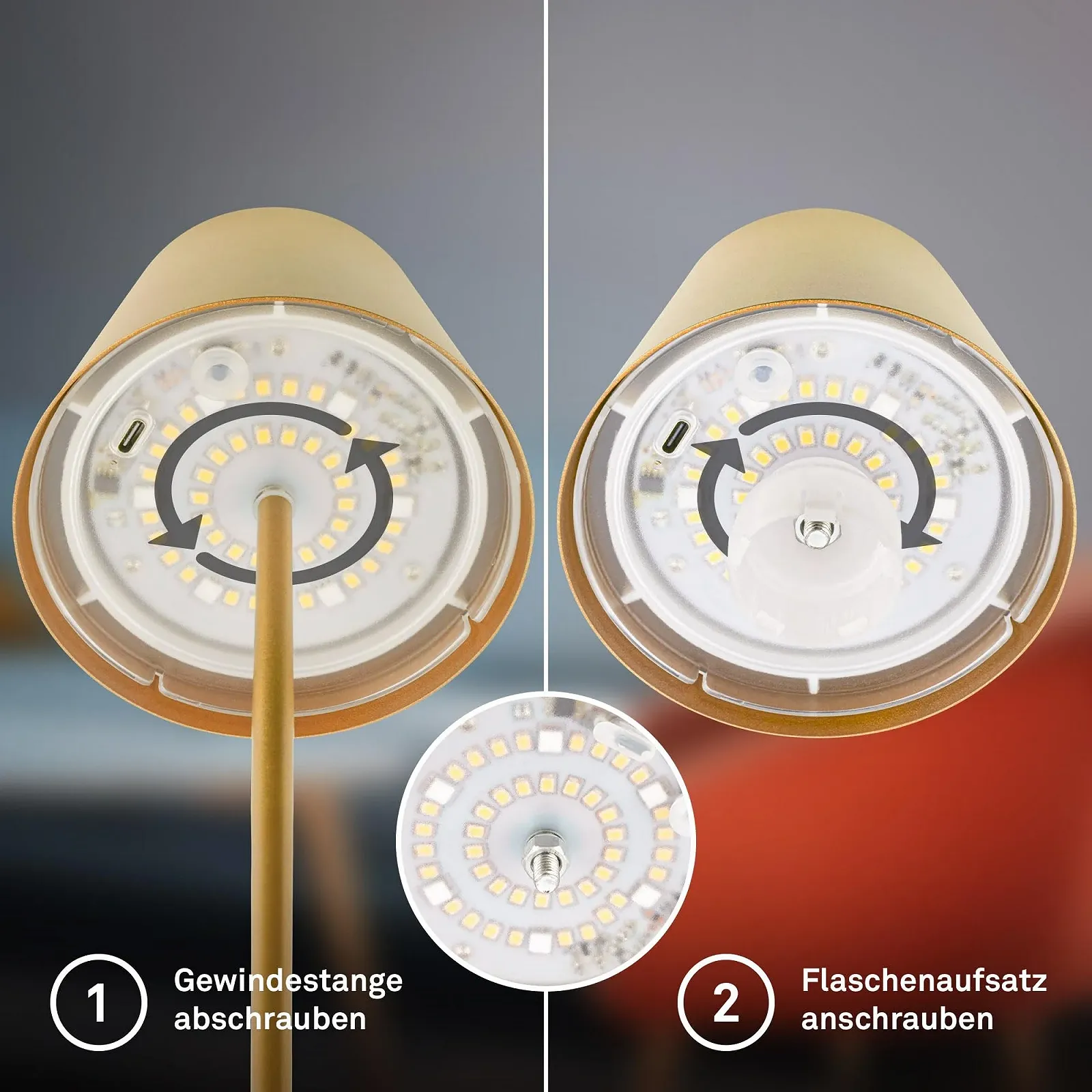 Настольная лампа BRILONER 3 в 1 RGBW LED Аккумуляторная IP44 Золотистая., фото №8