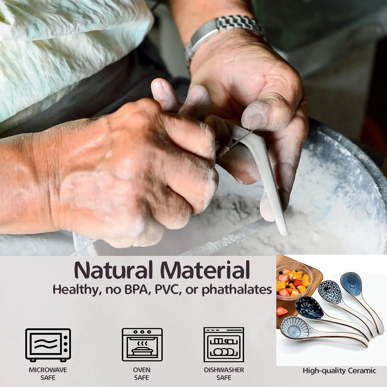 Ложка для супа 4 шт Японские и корейские ложки для супа с изогнутой ручкой Керамическая ложка для риса в китайском стиле Ложка для супа для фо, вонтонов, лапши, фото №4