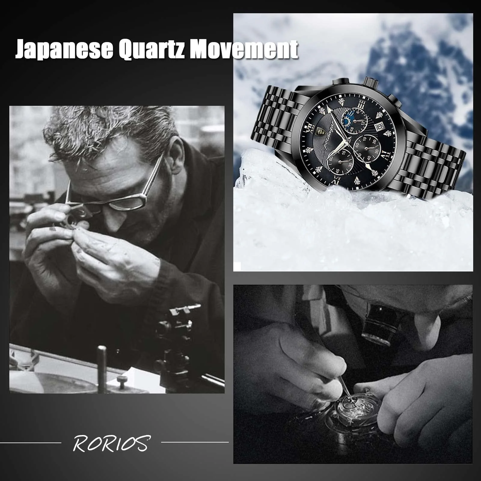 Мужские часы Rorios Кварцевые аналоговые с кожаным ремешком Водонепроницаемые с календарем Хронограф, фото №6