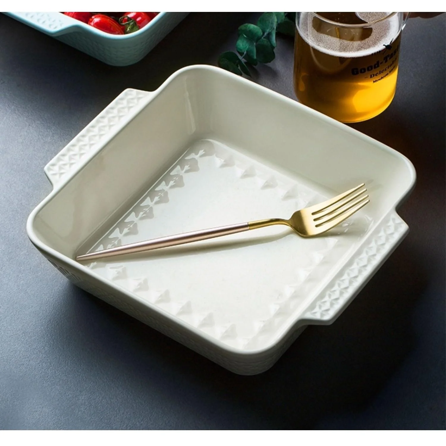 Форма для запекания Керамическая 1500 мл Прямоугольная с двойными ручками Фарфоровая, фото №7