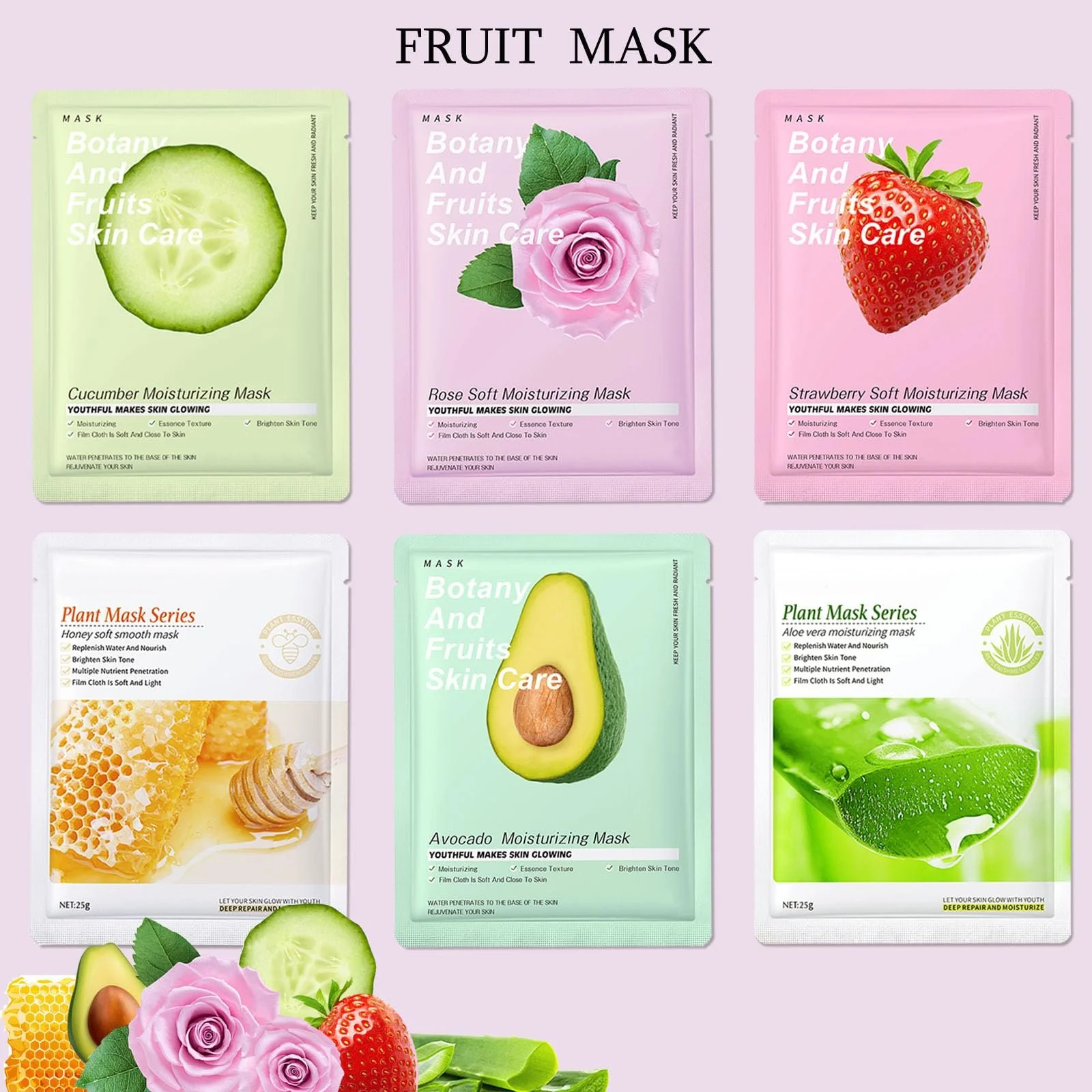 Тканинна маска AONAT Набір 6 шт Зволожуюча Щоденний догляд Натуральні інгредієнти для всіх типів шкіри, фото №2