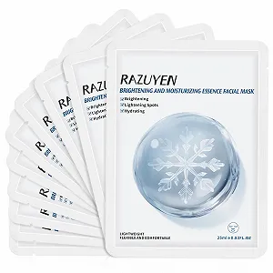 Тканевая Маска для Лица RAZUYEN Glow Effect (10 шт. в упаковке) с Розовой Водой, Ниацинамидом и Гиалуроновой Кислотой для Сухой, Бледной и Матовой Кожи, Восстанавливающая Увлажняющая Маска - Фото 1