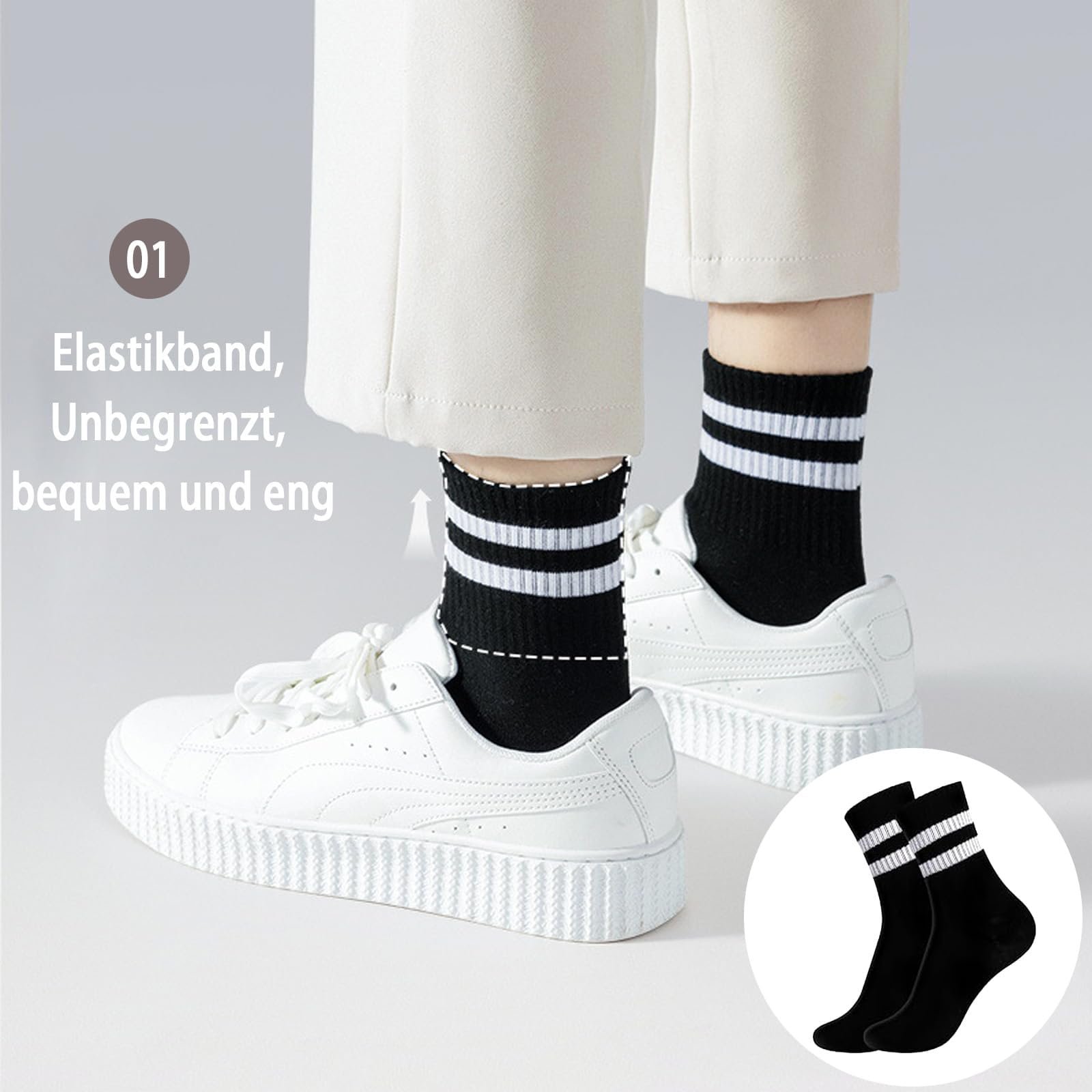 Шкарпетки тенісні 8 пар Жіночі 39-42 Бавовняні Смугасті Білі (4 пари чорні + 4 пари білі), фото №5