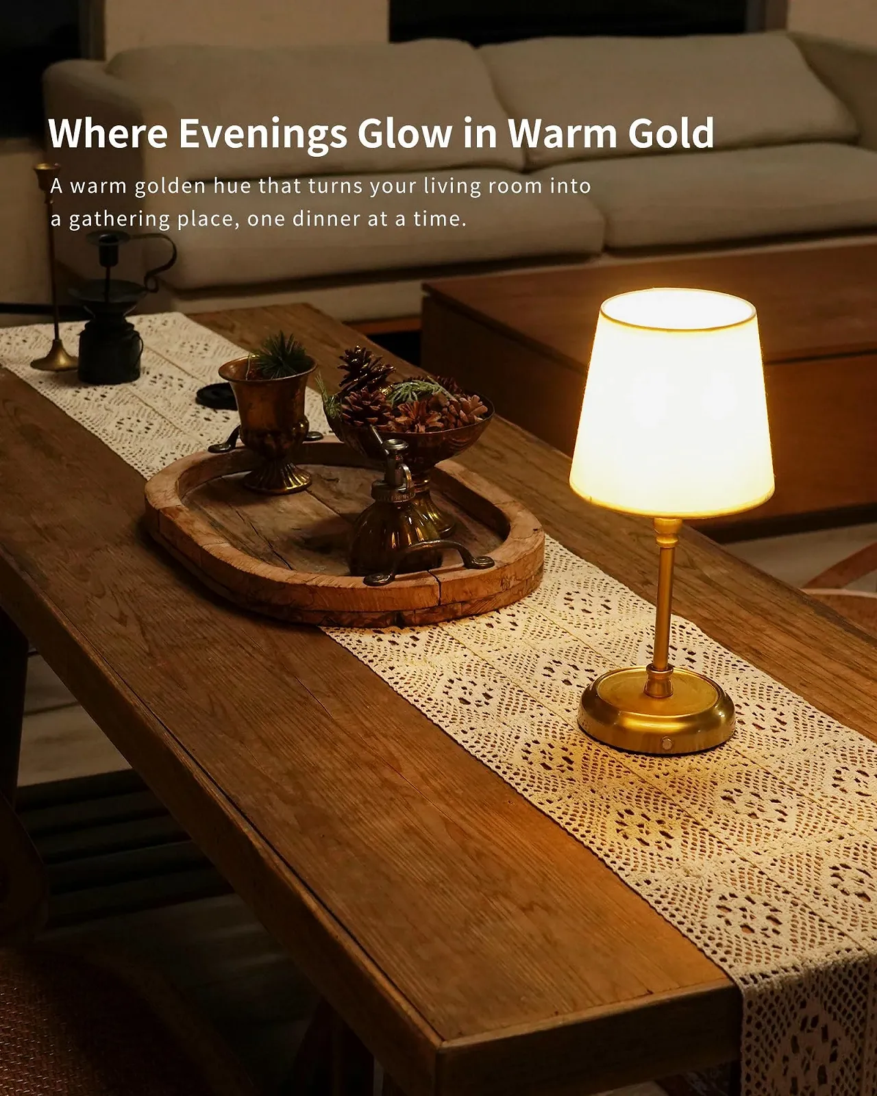 Настільна лампа приліжкова акумуляторна бездротова 5200 mAh із лампочкою Золотиста, фото №3