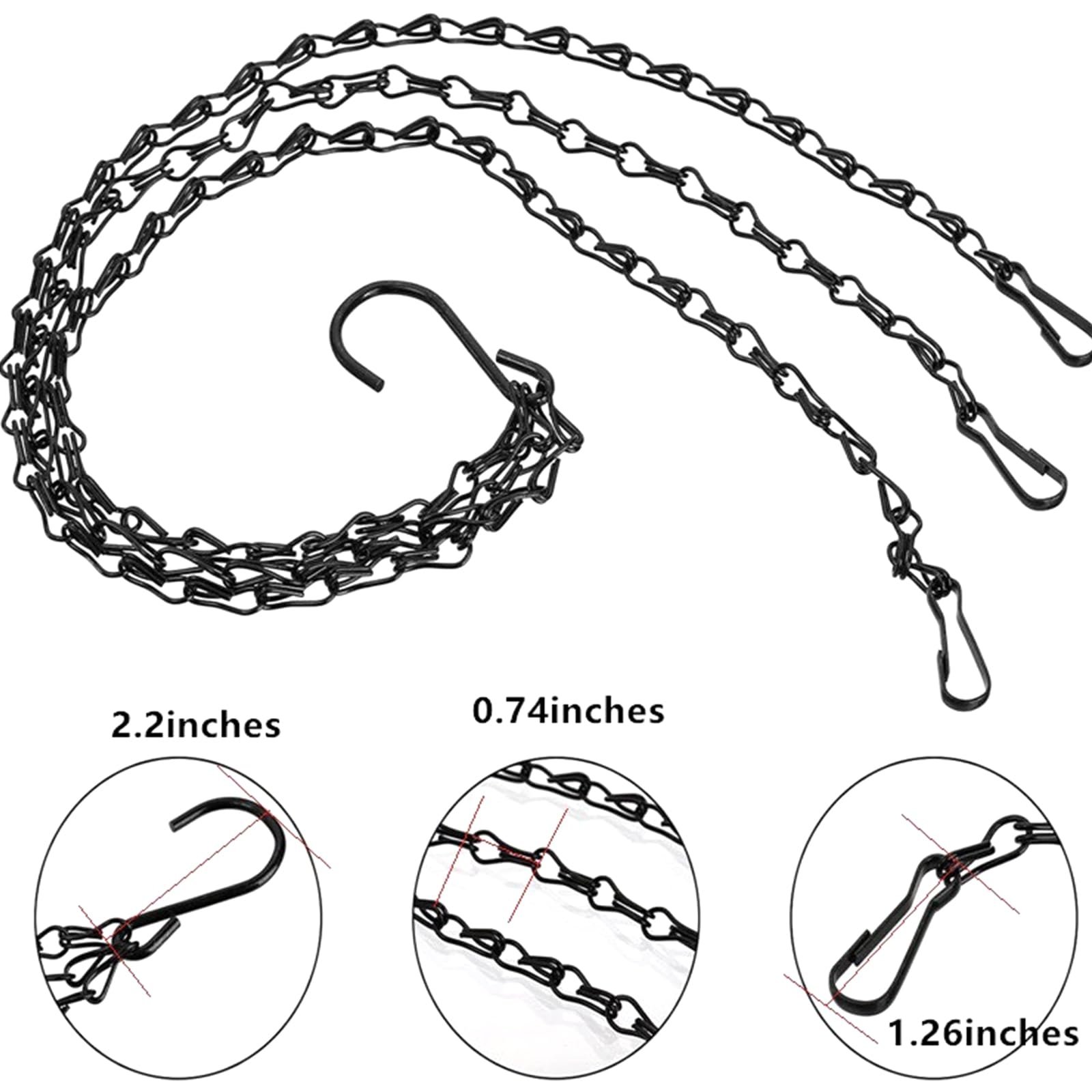 Ланцюги для підвісних кошиків Металеві 3-точкові 58 см 4 шт. Чорні, фото №3