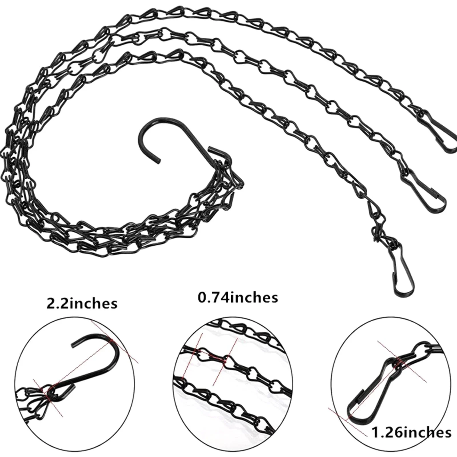 Цепи для подвесных корзин Металлические 3-точечные 58 см 4 шт. Черные, фото №3