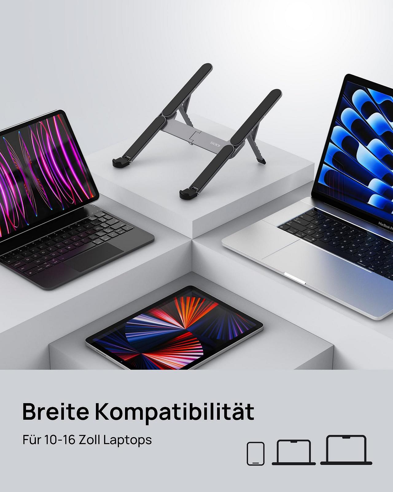 Підставка для ноутбука SODI, складана алюмінієва, регульована по висоті, вентильована охолоджуюча, фото №4 Підставка для ноутбука SODI, складана алюмінієва, регульована по висоті, вентильована охолоджуюча, фото №4