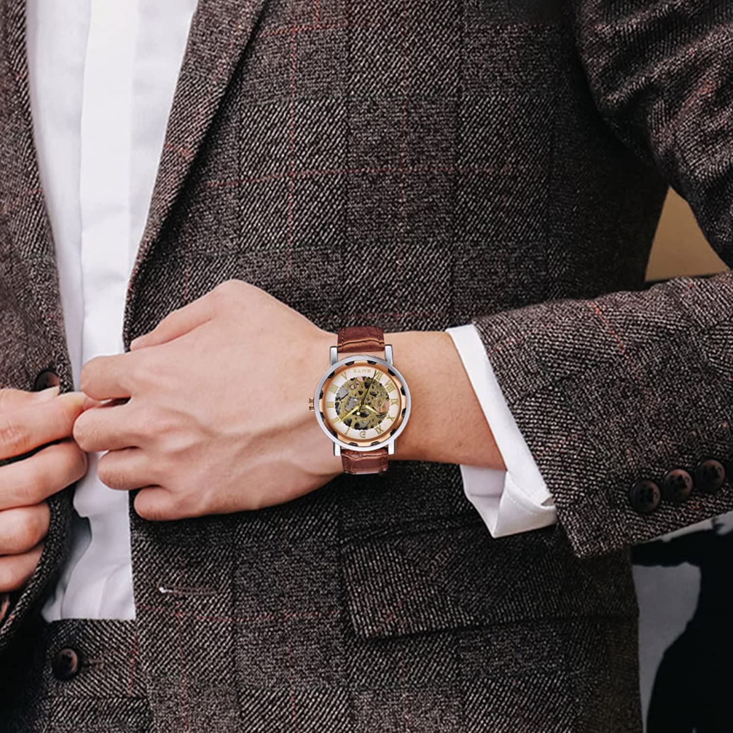 Механические наручные часы с ручным заводом GuTe Steampunk Bling Skeleton, корпус розовое золото, фото №4 Механические наручные часы с ручным заводом GuTe Steampunk Bling Skeleton, корпус розовое золото, фото №4