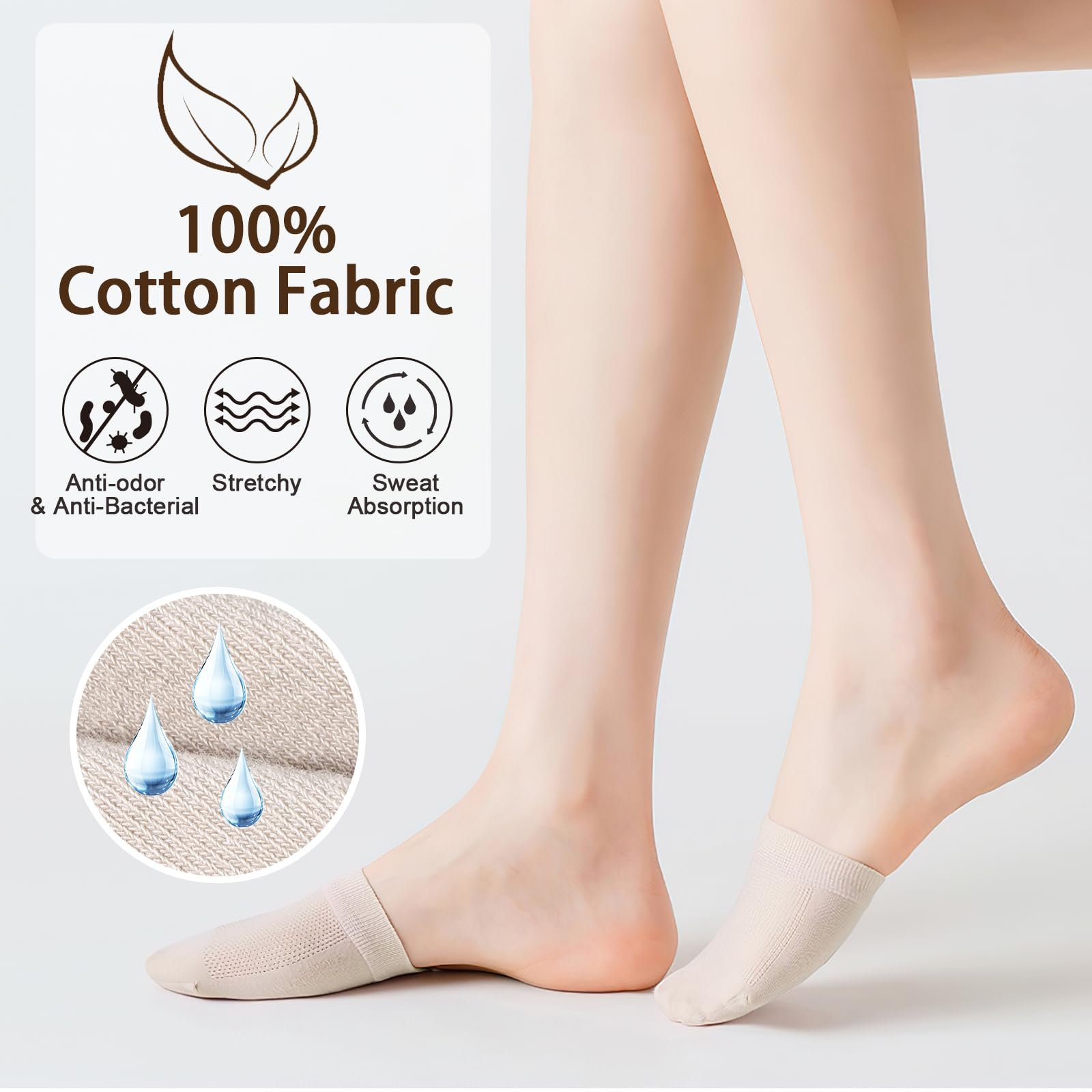 Носки для пальцев ног Хлопковые для женщин, поглощающие пот, невидимые полуноски с нескользящим силиконом для мюли, босоножек и туфель на высоких каблуках, 6 шт, фото №3