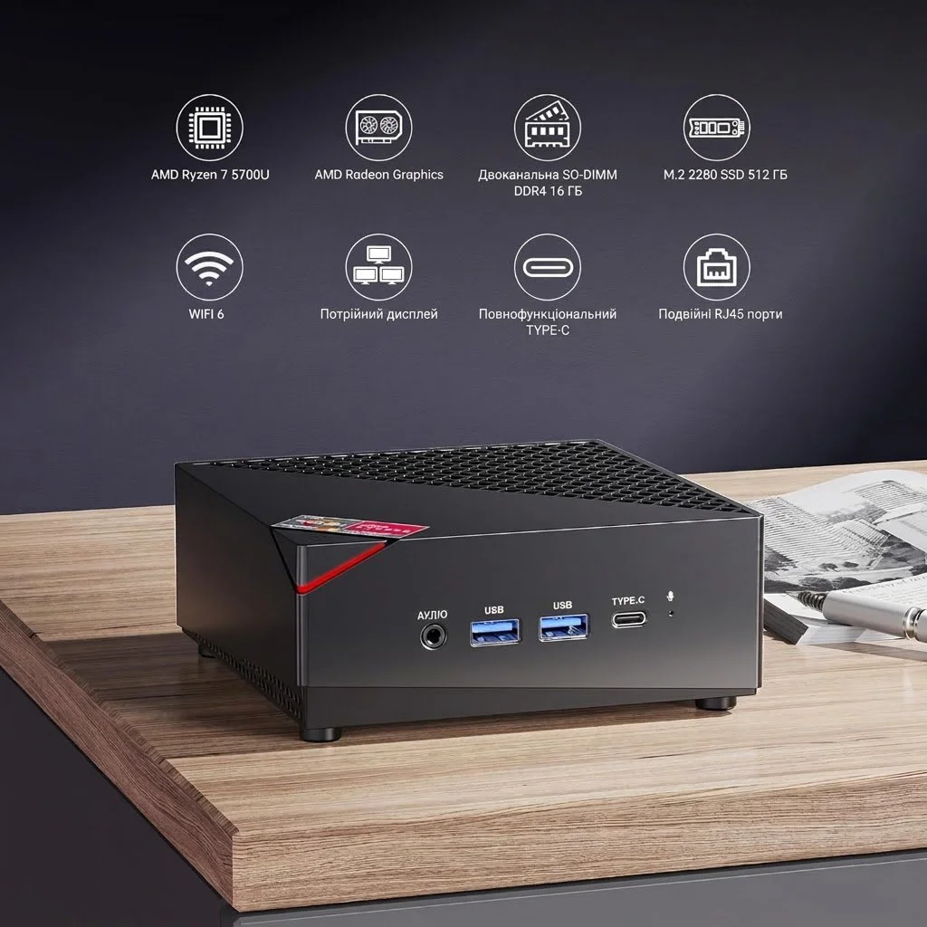 Міні ПК NiPoGi AM06PRO / AMD Ryzen 7 5825U / RAM 16GB / SSD 512GB / 1 x HDMI / 2 x LAN / Wi-Fi 6 / Bluetooth 5.2 / Windows 11 / Чорний, фото №3 Міні ПК NiPoGi AM06PRO / AMD Ryzen 7 5825U / RAM 16GB / SSD 512GB / 1 x HDMI / 2 x LAN / Wi-Fi 6 / Bluetooth 5.2 / Windows 11 / Чорний, фото №3