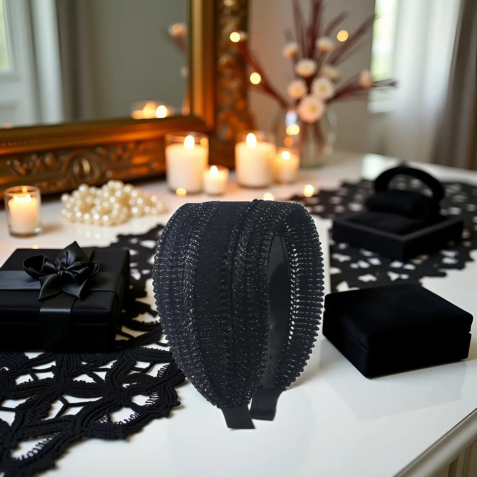 Винтажный обруч для волос Черный, фото №5