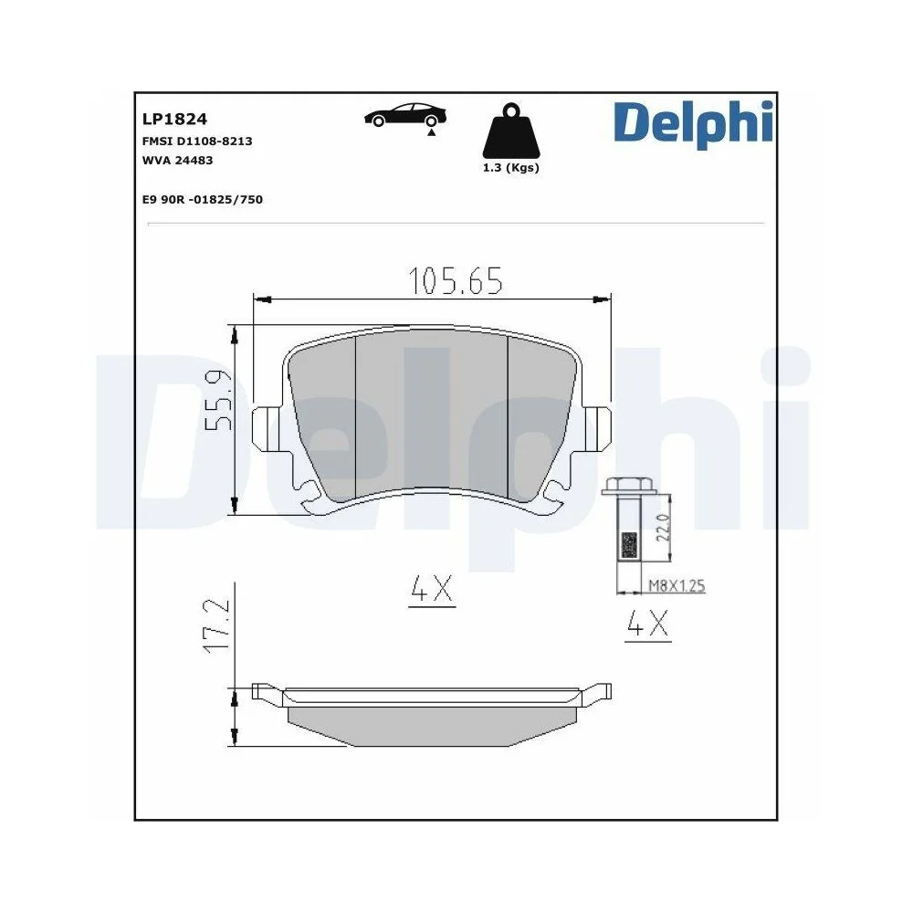 Комплект гальмівних колодок, дискове гальмо Delphi LP1824 для AUDI SEAT SKODA VW AUDI (FAW), фото №1