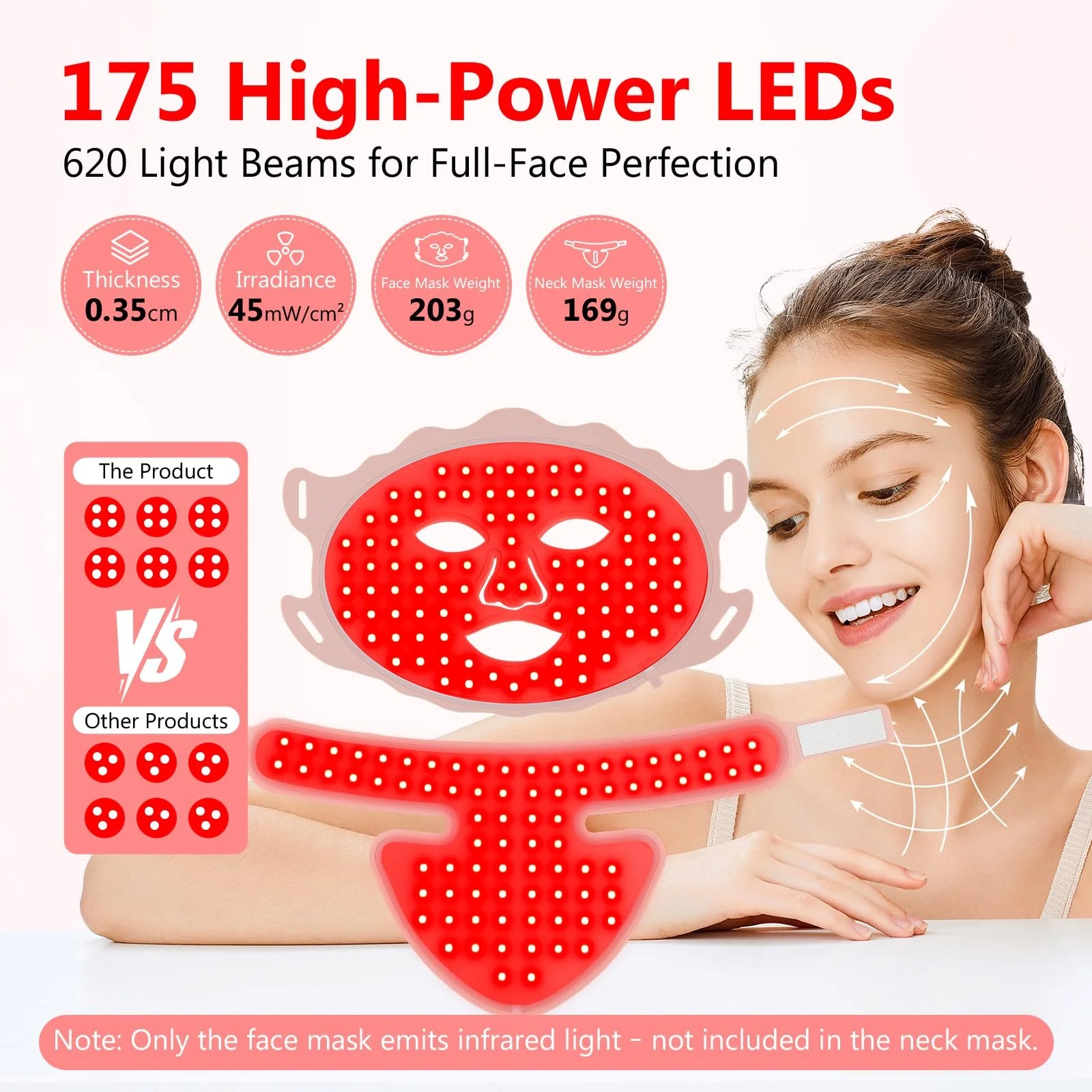 LED Маска для обличчя USUIELIGHT 7 Colours Світлова терапія, Червоне світло для анти-старіння, акне та підтяжки шкіри, фото №6