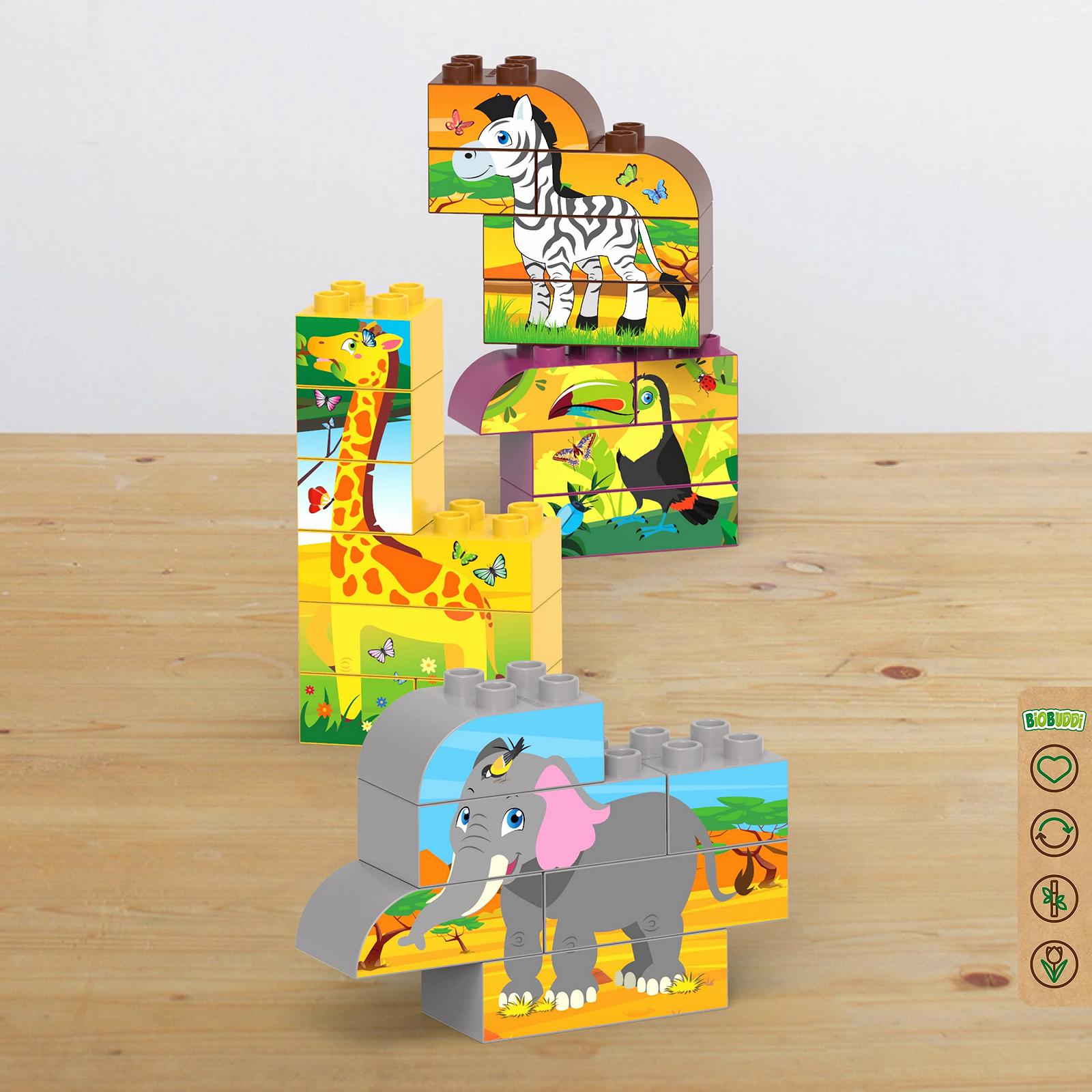 Головоломка BIOBUDDI 8 різних тварин Жираф, Слон, Тукан, Зебра 21 частина BB-0257, фото №2 Головоломка BIOBUDDI 8 різних тварин Жираф, Слон, Тукан, Зебра 21 частина BB-0257, фото №2