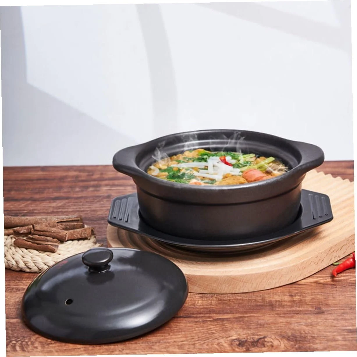 Каструля-кокор VILLCASE керамічна кухонна з кришкою термостійка антипригарна для тушкування та супів, фото №4