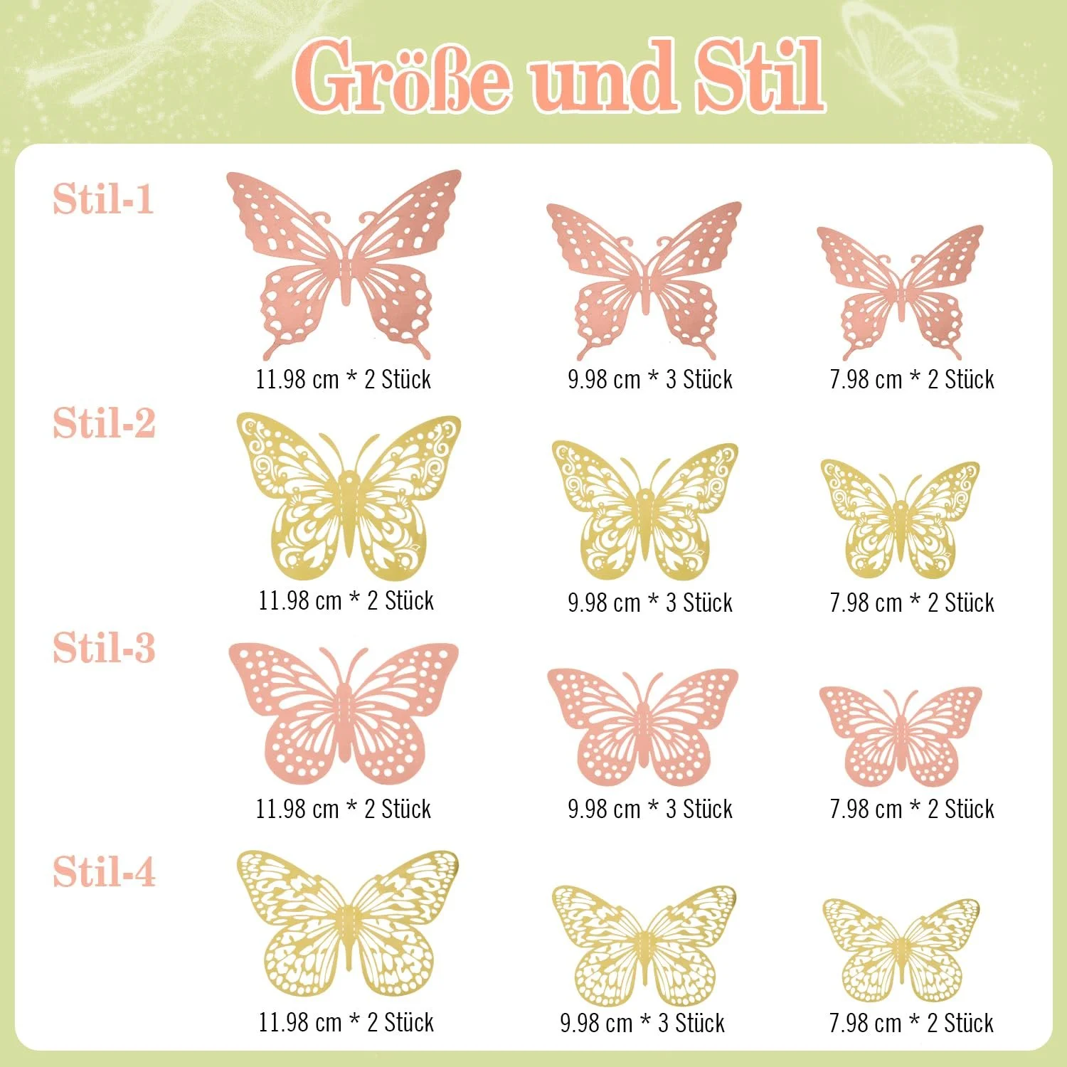 Декоративні наклейки Метелики 3D PET 24 шт. Золото та рожеве золото, фото №3 Декоративні наклейки Метелики 3D PET 24 шт. Золото та рожеве золото, фото №3