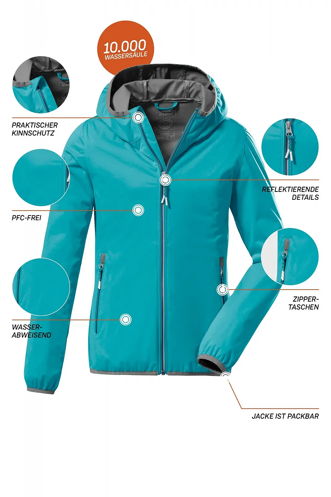 Легкая куртка Killtec Kos 164 Grls Jckt со стойкой-воротником, упаковываемая, фото №3