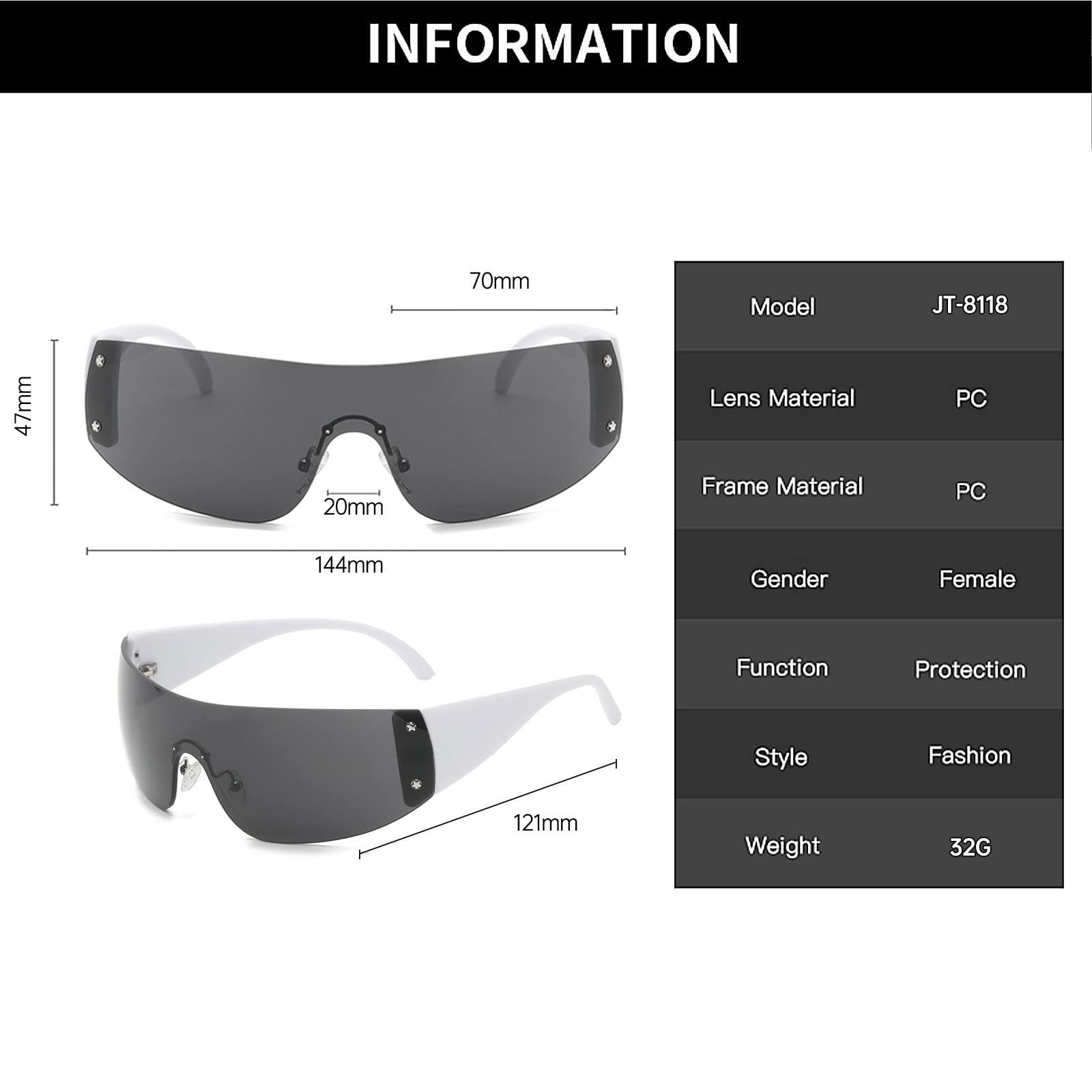 Сонцезахисні окуляри YAMEIZE Y2K Wraparound Без оправи Оверсайз UV400, фото №4