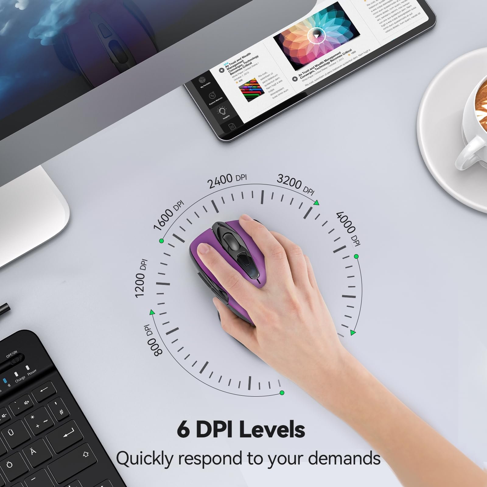 Мышь беспроводная TECKNET 4000 DPI оптическая фиолетовая, фото №3