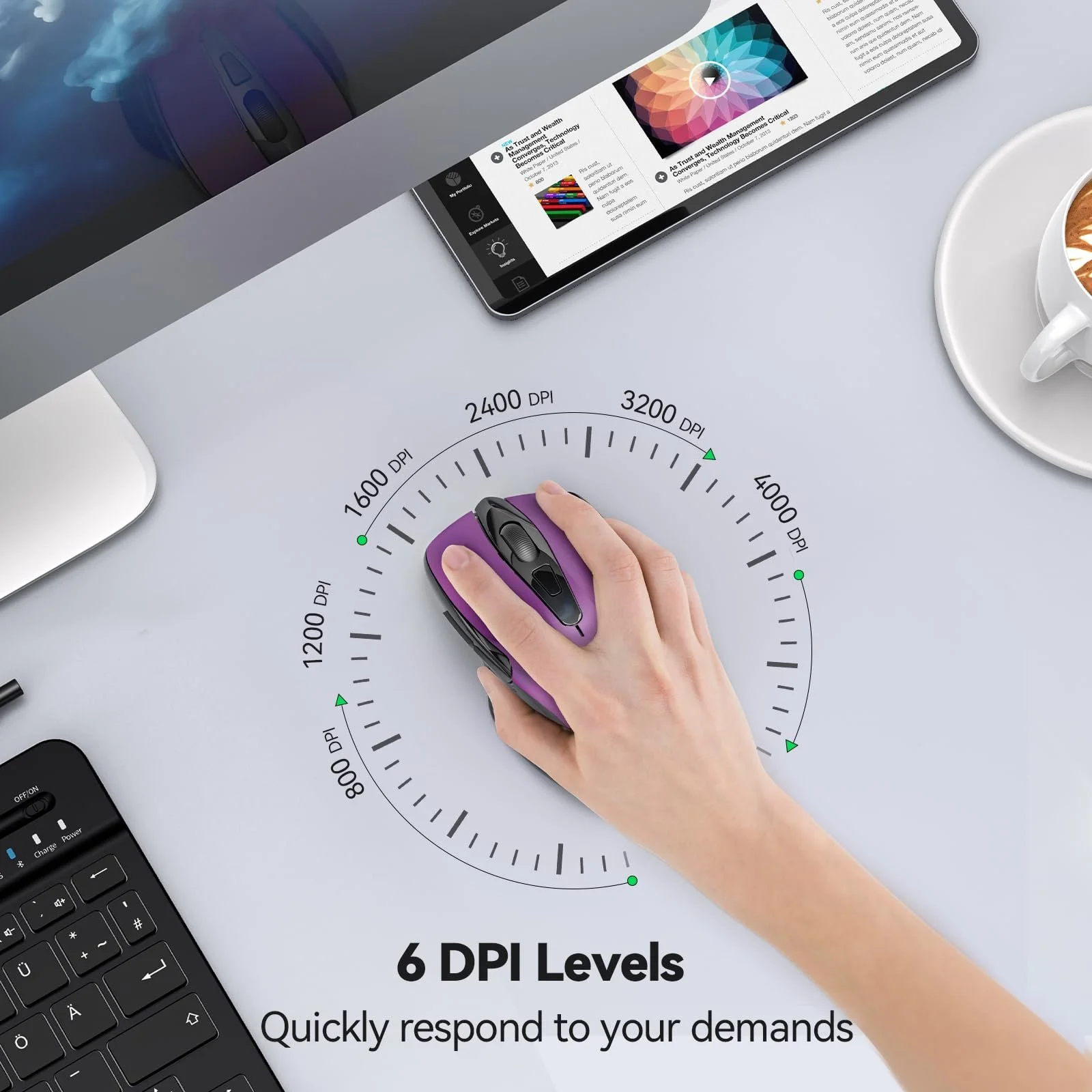 Миша бездротова TECKNET 4000 DPI оптична фіолетова, фото №3