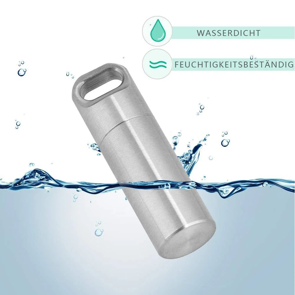 Міні контейнер для таблеток з кільцем для ключів, маленький з нержавіючої сталі, водонепроникна, фото №4