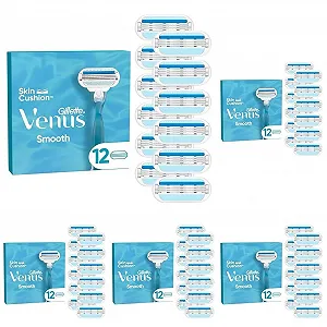 Сменные лезвия для бритвы Gillette Venus Smooth 12 шт. 3 лезвия (Упаковка 5 шт.) - Фото 1