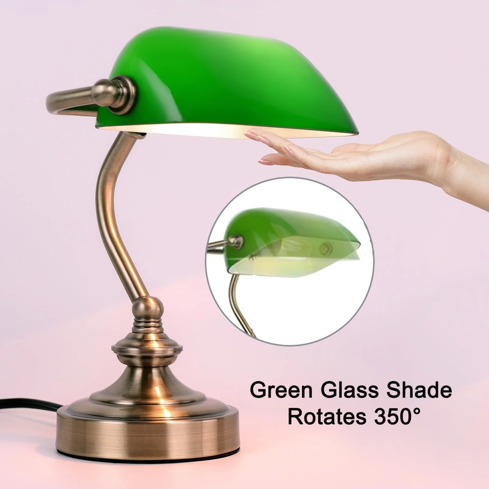 Настільна лампа FIRVRE Ретро Мала Банківська G9 Зелена Бронза, фото №3