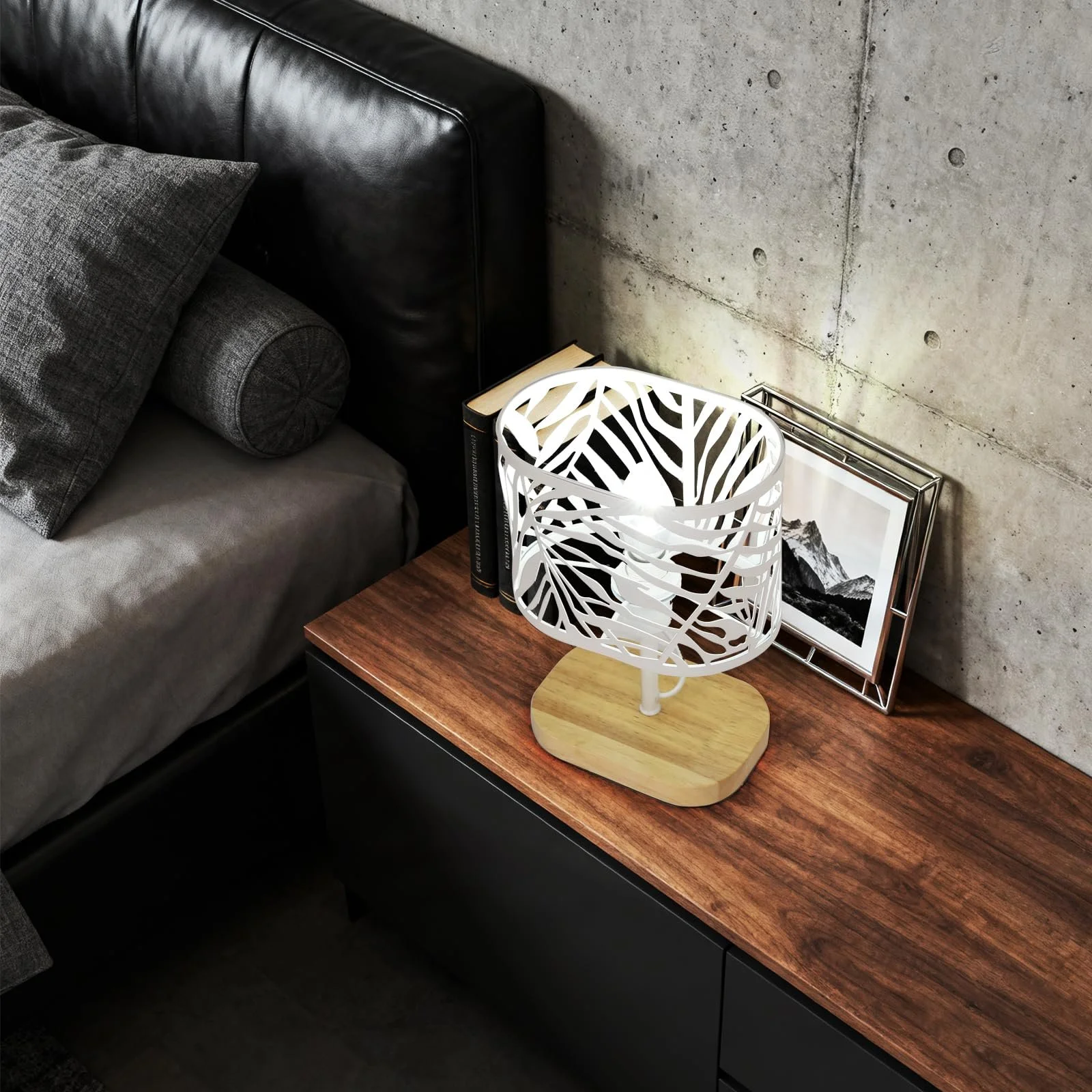 Настільна лампа Modern E14 з дерев'яною основою та металевим плафоном Біла, фото №2