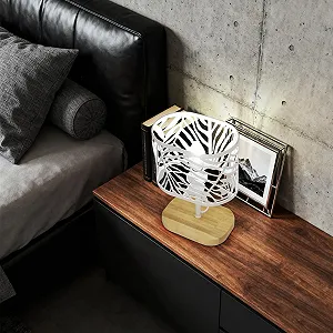 Настільна лампа Modern E14 з дерев'яною основою та металевим плафоном Біла synthetic.ua - Фото 1