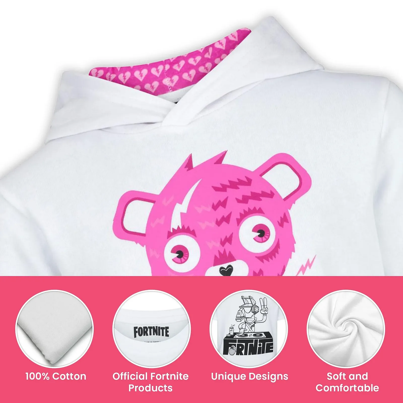 Худі FORTNITE Cuddly Bear Білий Довгий Рукав Дитячий Унісекс, фото №2