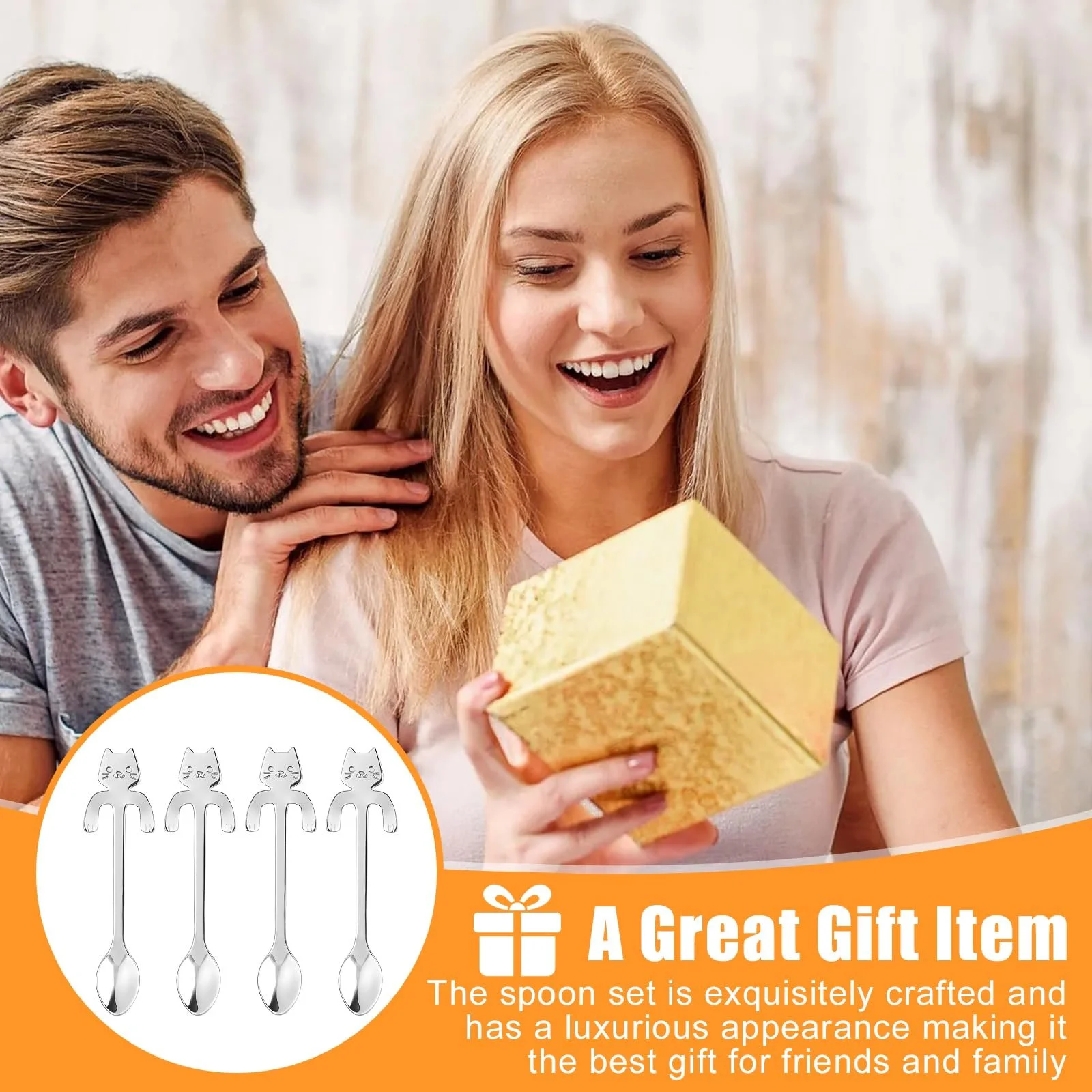 Набор кофейных ложек Cat из 4 штук, чайная ложка из нержавеющей стали с подвесным дизайном котенка, десертная ложка для воды, чая, молока, кофе, десертов, напитков, для смешивания молочных коктейлей, подвесная чашка, кухонный гаджет, фото №6