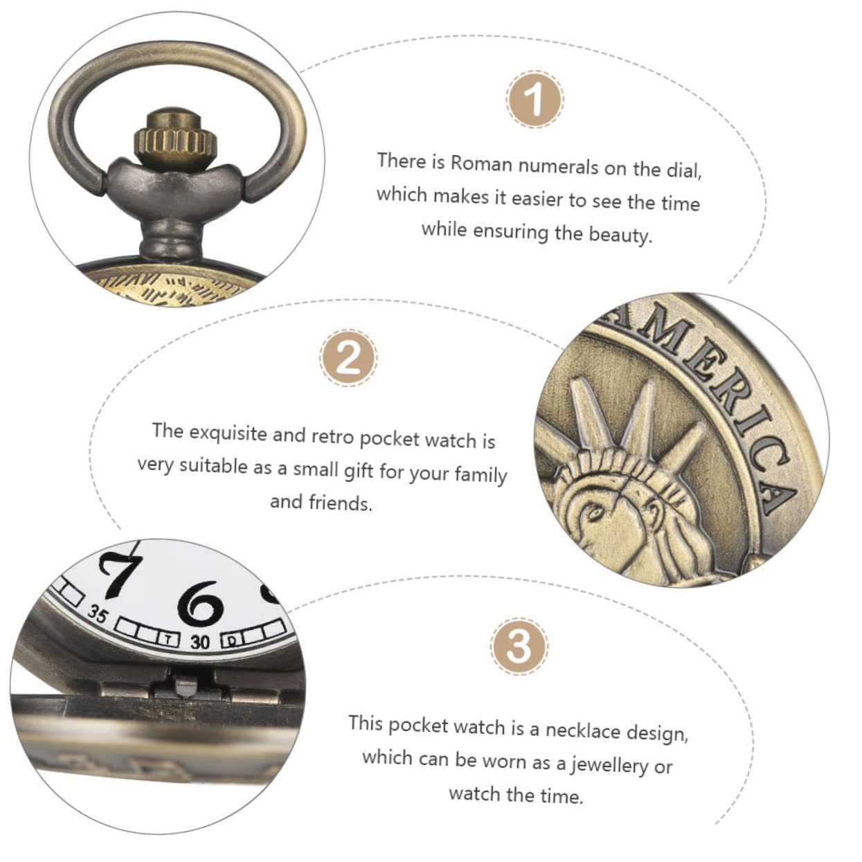 Кишеньковий годинник WRITWAA Retro Quartz Antique зі сплаву, фото №4