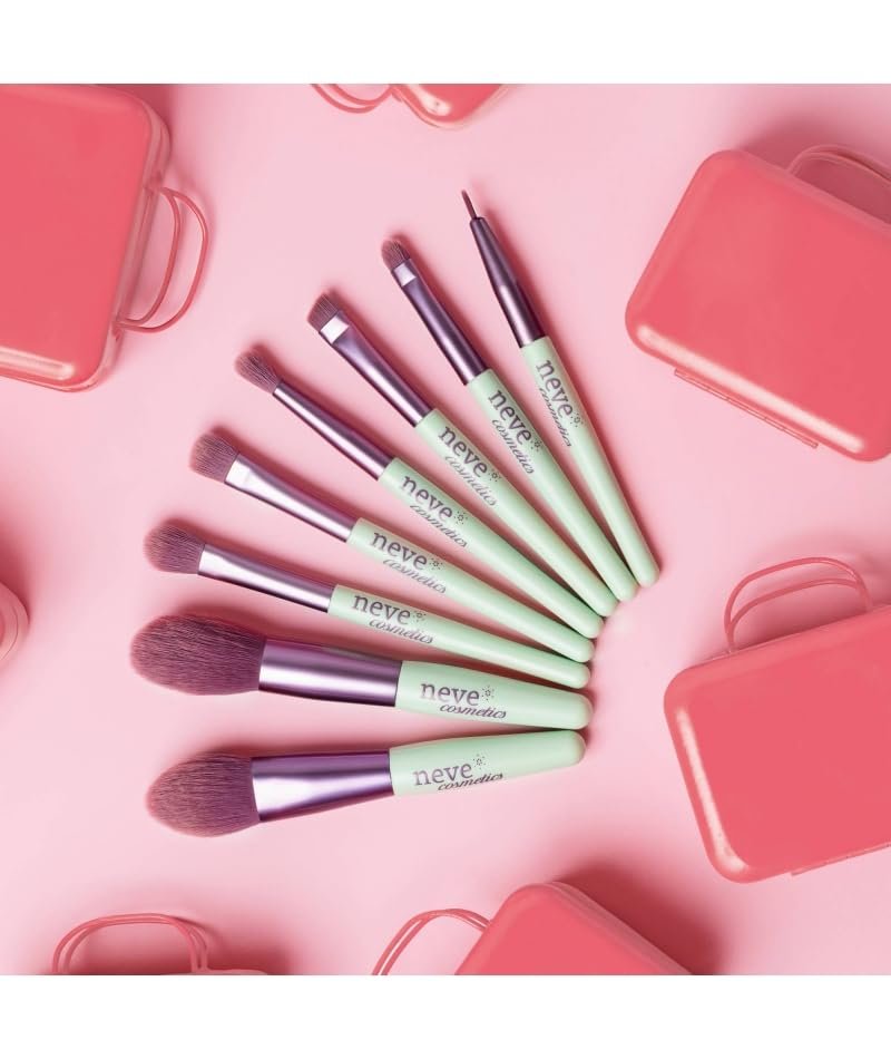 Набір Neve Cosmetics 8 Reisepinsel Pastel Pop з футляром із веганської шкіри м'ятно-зелений Vegan, фото №4