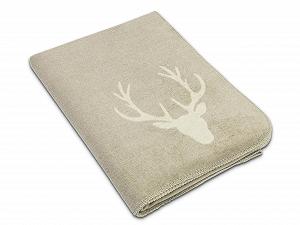 Одеяло ZOLLNER Мягкое 150 x 200 см - Пушистое и Мягкое Двустороннее Одеяло в Двух Простых Цветах - Модный Узор с Головой Оленя в Бежевом Цвете - Смешанная Ткань - Фото 1