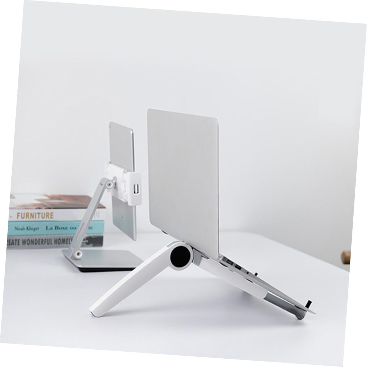 Подставка для ноутбука треугольная алюминиевая складная регулируемая стабильная подставка для охлаждения ноутбука держатель для планшета белая, фото №4