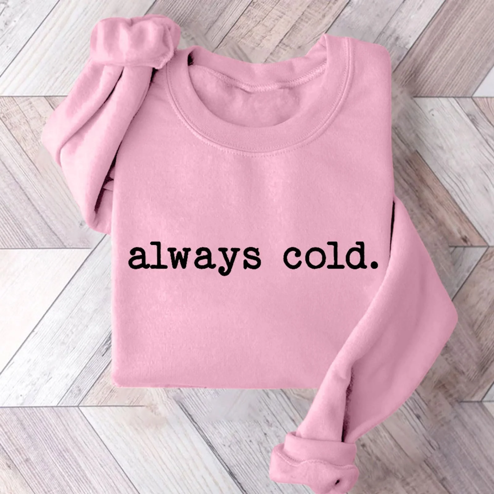 Женская Толстовка с принтом букв Cold Осень Зима Повседневный Длинный Рукав Круглый вырез, фото №3