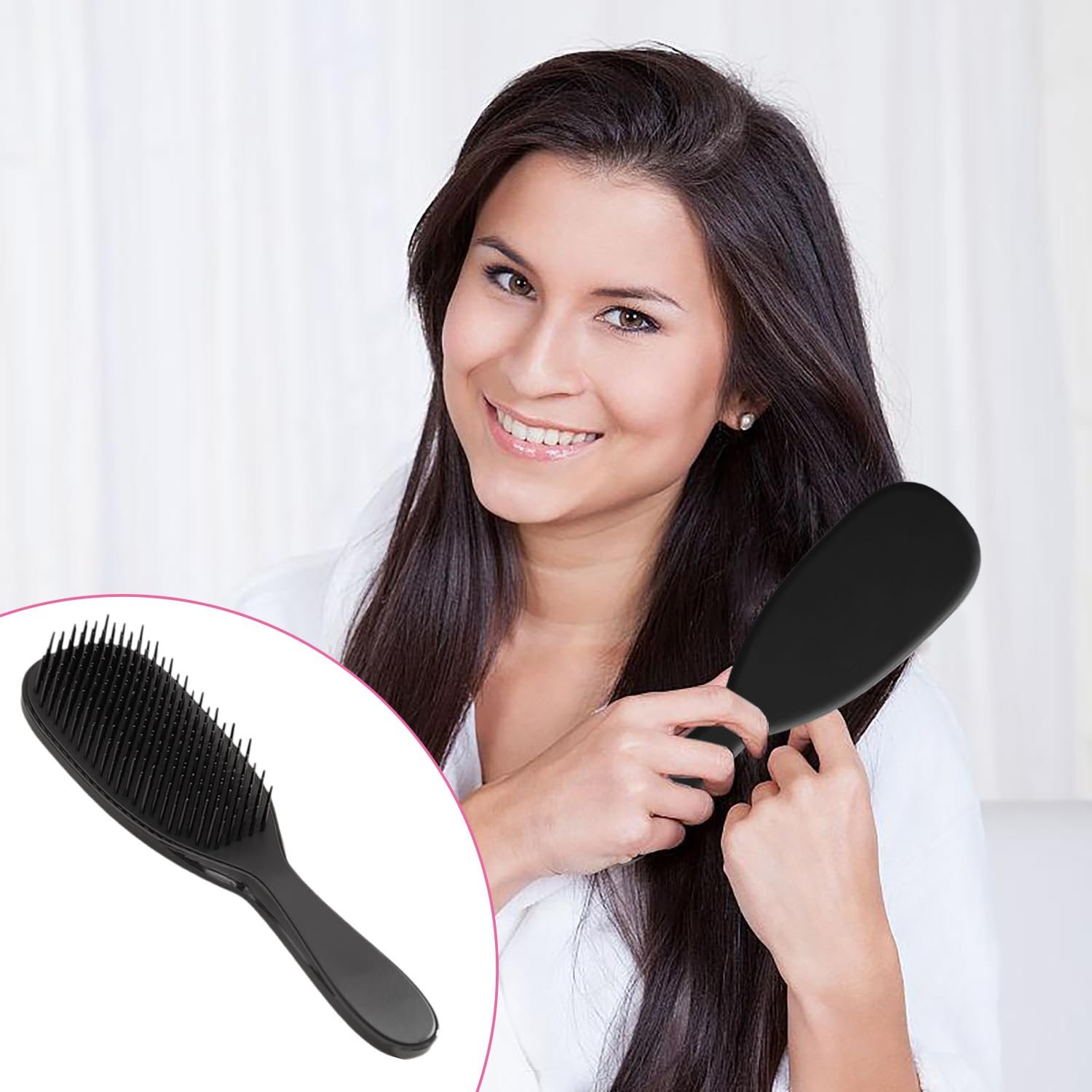 Щітка для волосся Kzouenzu Wet Detangler для тонкого та ламкого волосся, для вологого та сухого волосся, розплутує всі типи волосся, усуває вузли та зменшує ламкість, чорна, фото №3