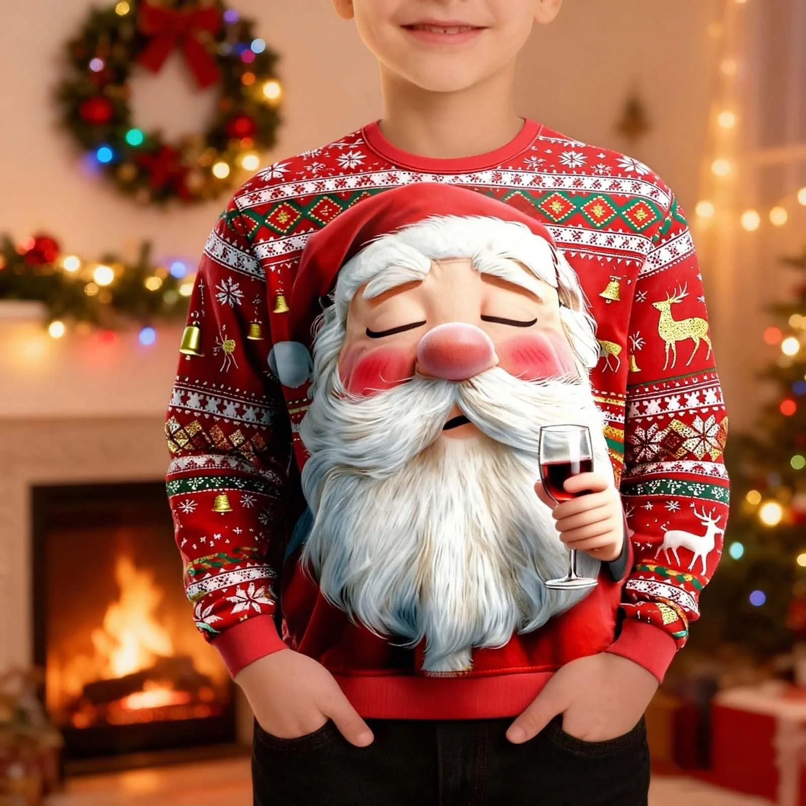 Джемпер для мальчиков, детский свитшот с длинными рукавами и круглым вырезом, праздничный рождественский джемпер, мягкий повседневный джемпер для мальчиков и девочек, теплый зимний топ, фото №3