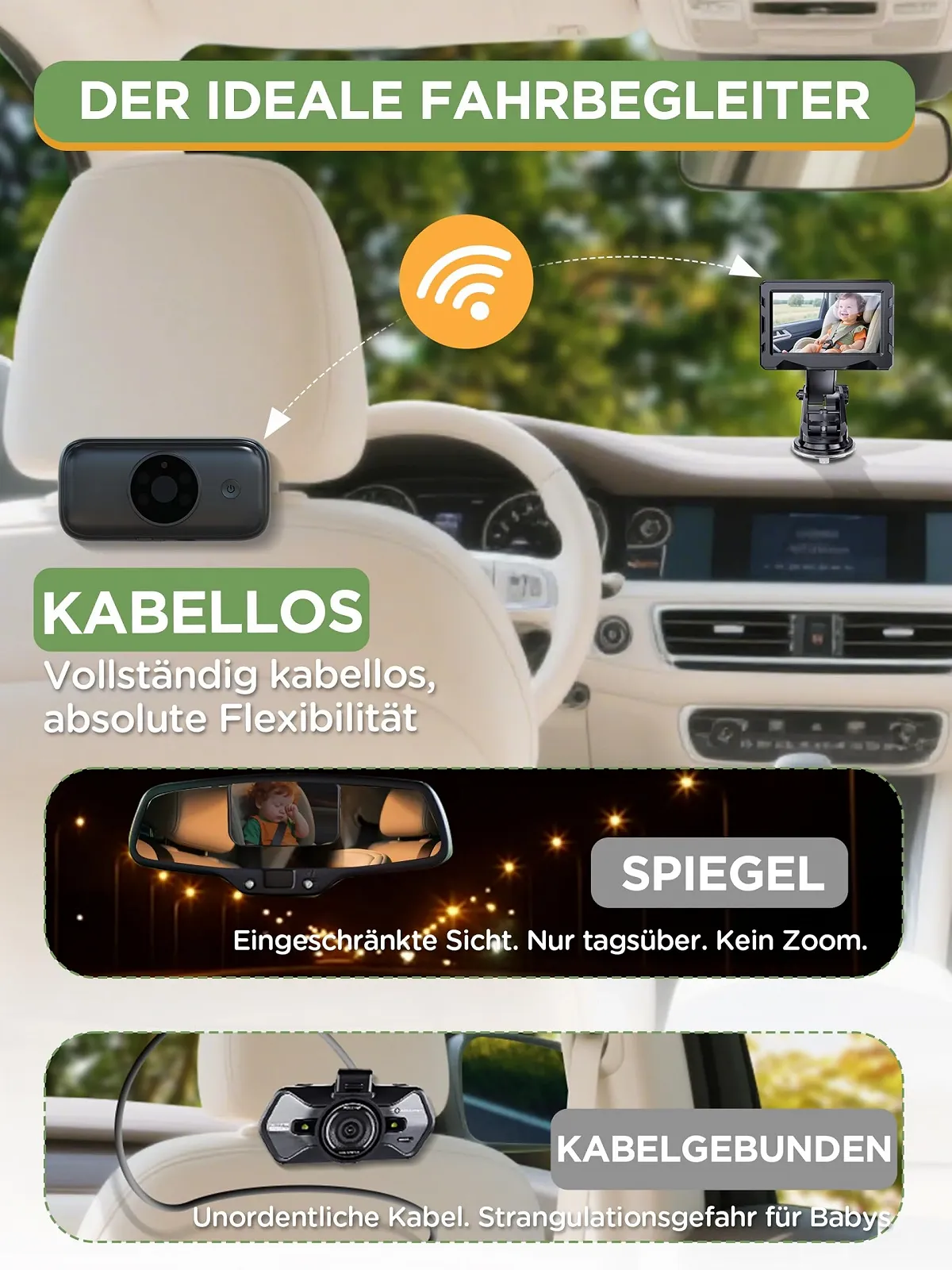 Автомобільна відеоняня NUOTUN HD 1080P 10000 мАг 4.3" 2.4 ГГц нічне бачення SD 32 ГБ, фото №4