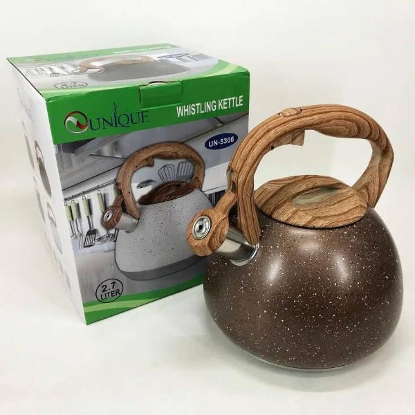 Чайник из нержавеющей стали с гранитным покрытием со свистком 2,7л UNIQUE UN-5306 Коричневый гранит, фото №1 Чайник из нержавеющей стали с гранитным покрытием со свистком 2,7л UNIQUE UN-5306 Коричневый гранит, фото №1