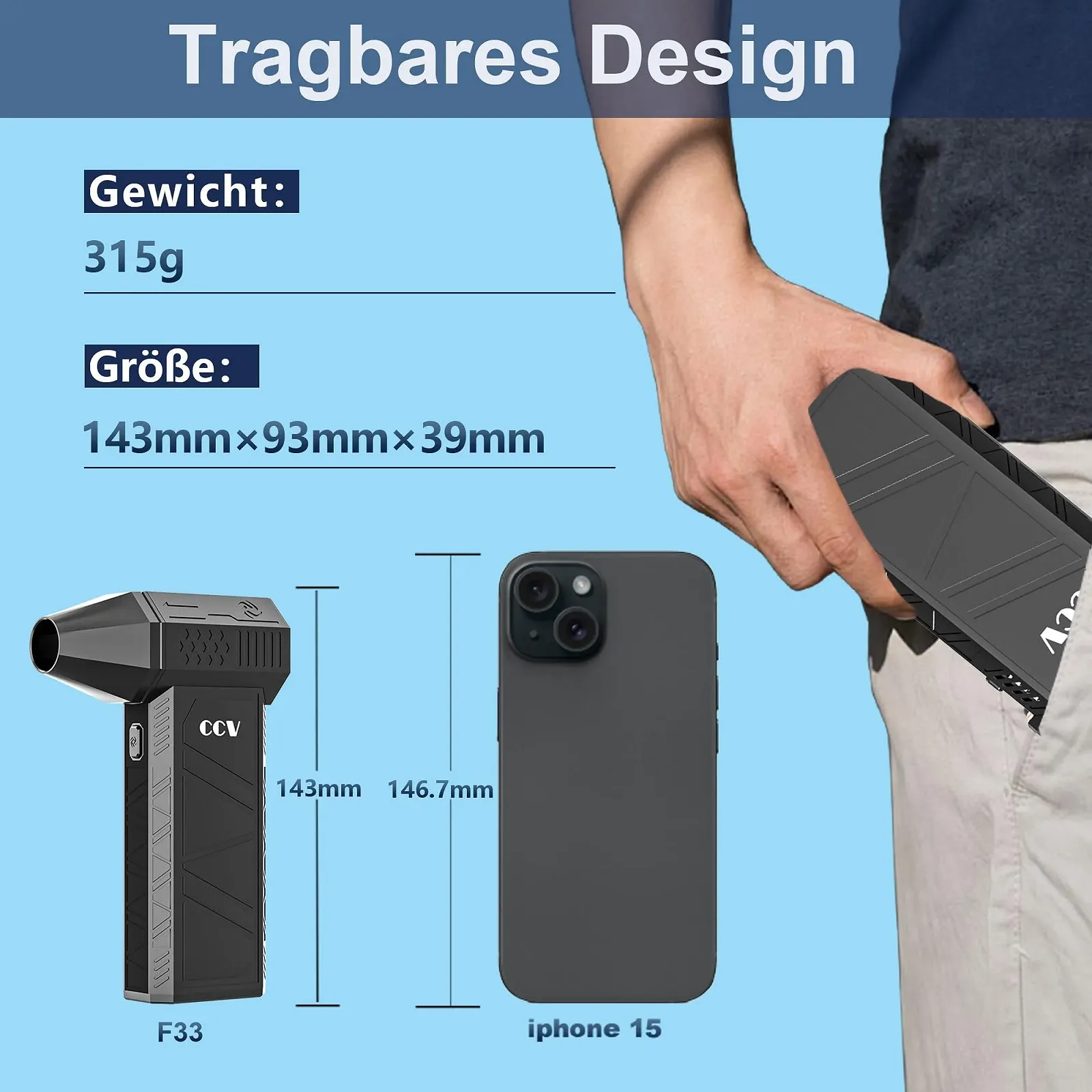 Електричний повітродувка  CCV 3-Speed 150,000 rpm 3000 mAh Black, фото №4