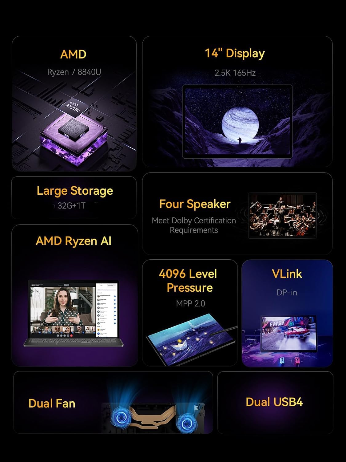 Планшет MINIS FORUM V3 14" AMD 8840U 32GB LPDDR5 1TB SSD з клавіатурою та захистом екрана, фото №2